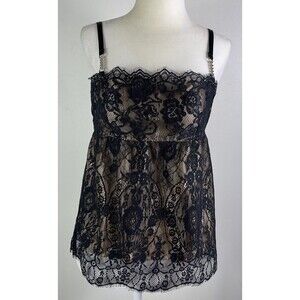 VTG Y2K Rosalie Babydoll Lingerie Top S Black Lace Sheer Whimsigoth Coquette